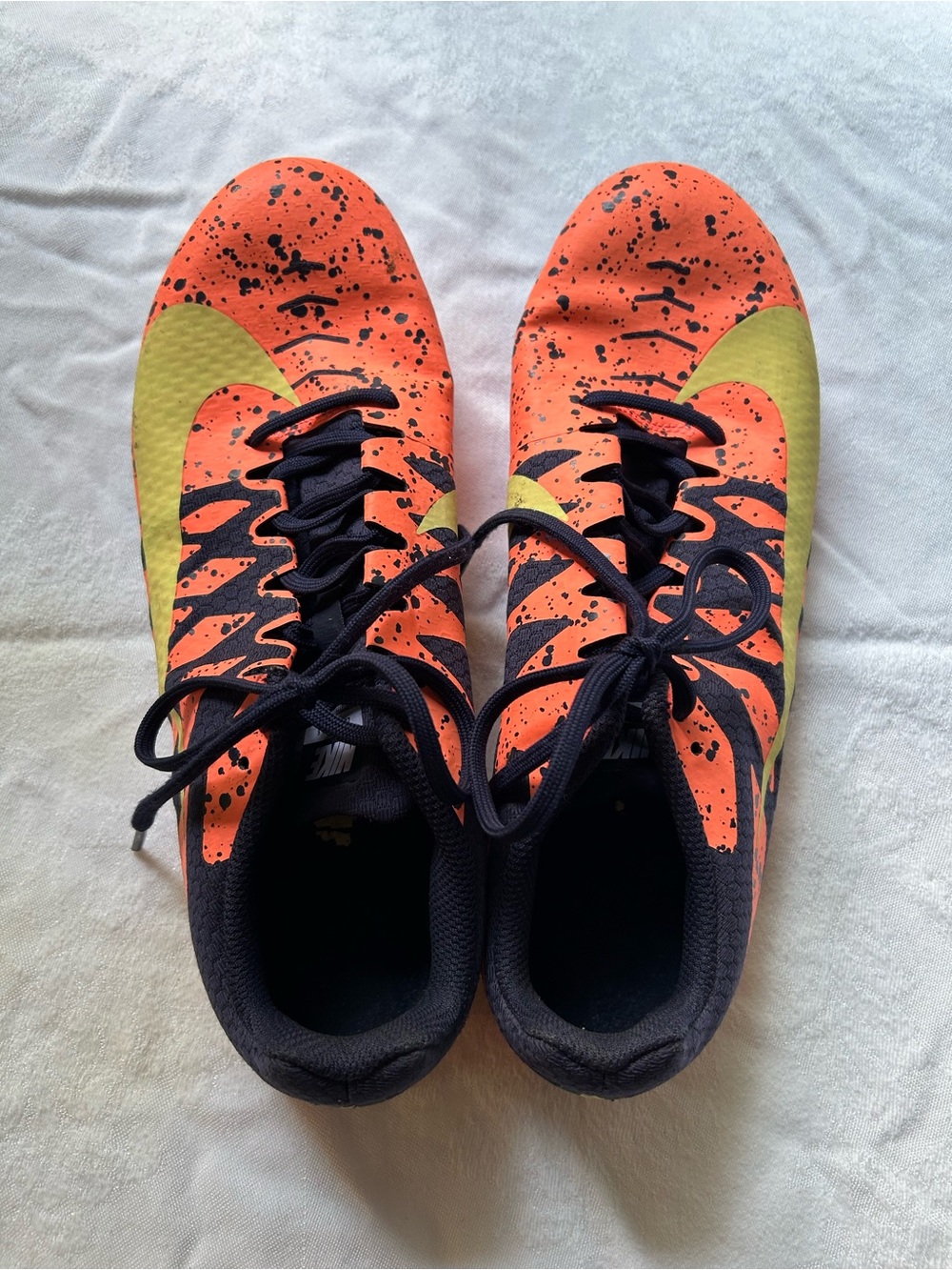 Nike Orange and Navy Speckled Zoom Rivals with Yellow Swoosh